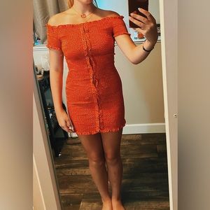 Marshall’s Short “off the shoulder” Tight Orange Tie-Up Dress